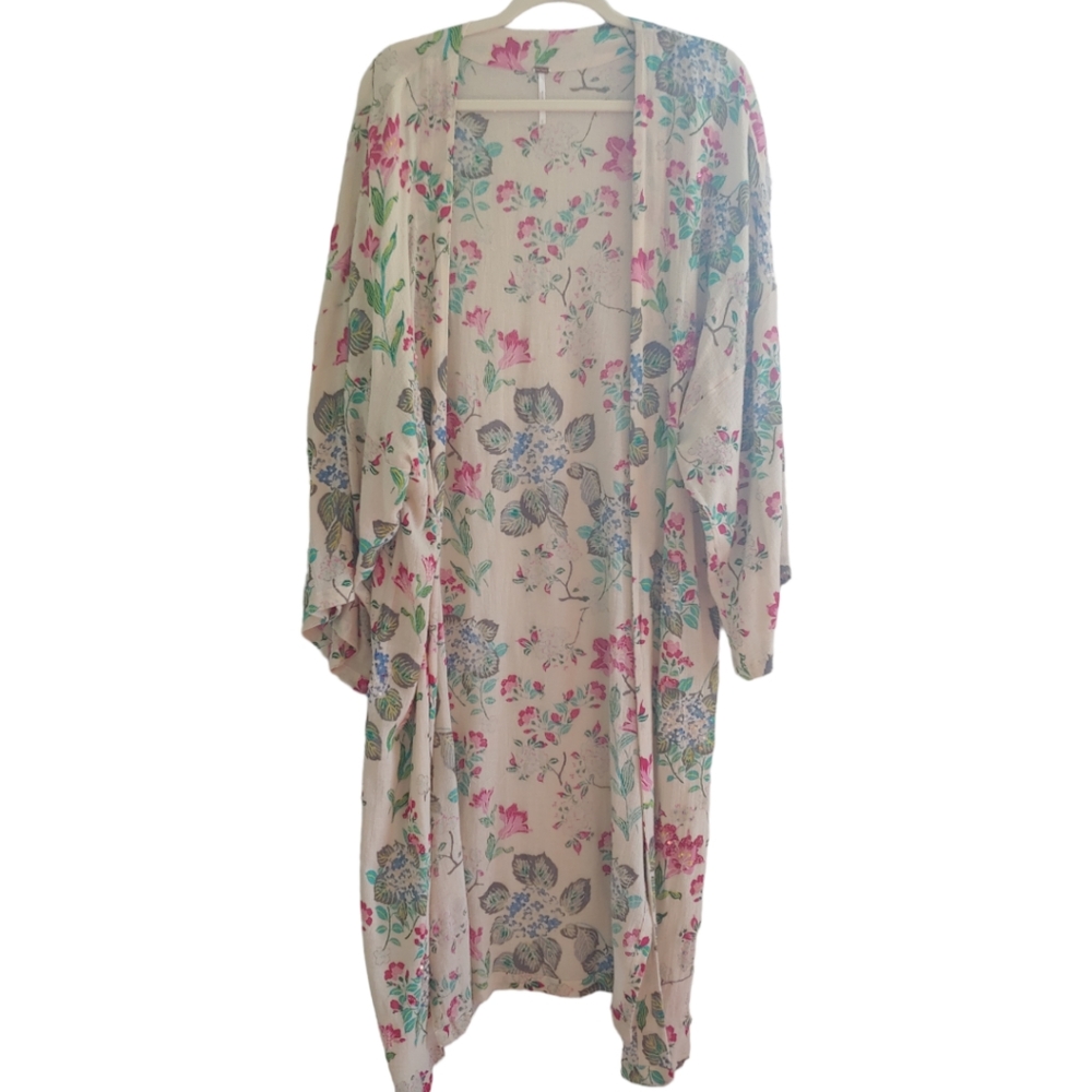 Free People Tan Floral Kimono w Sequins